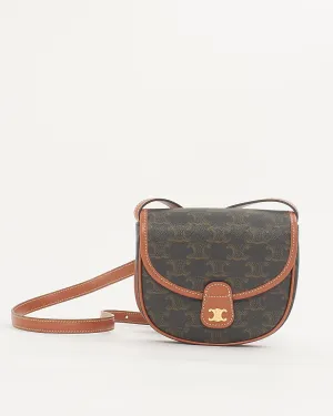 Celine Triomphe Coated Canvas / Tan Leather Trim Mini Besace Crossbody