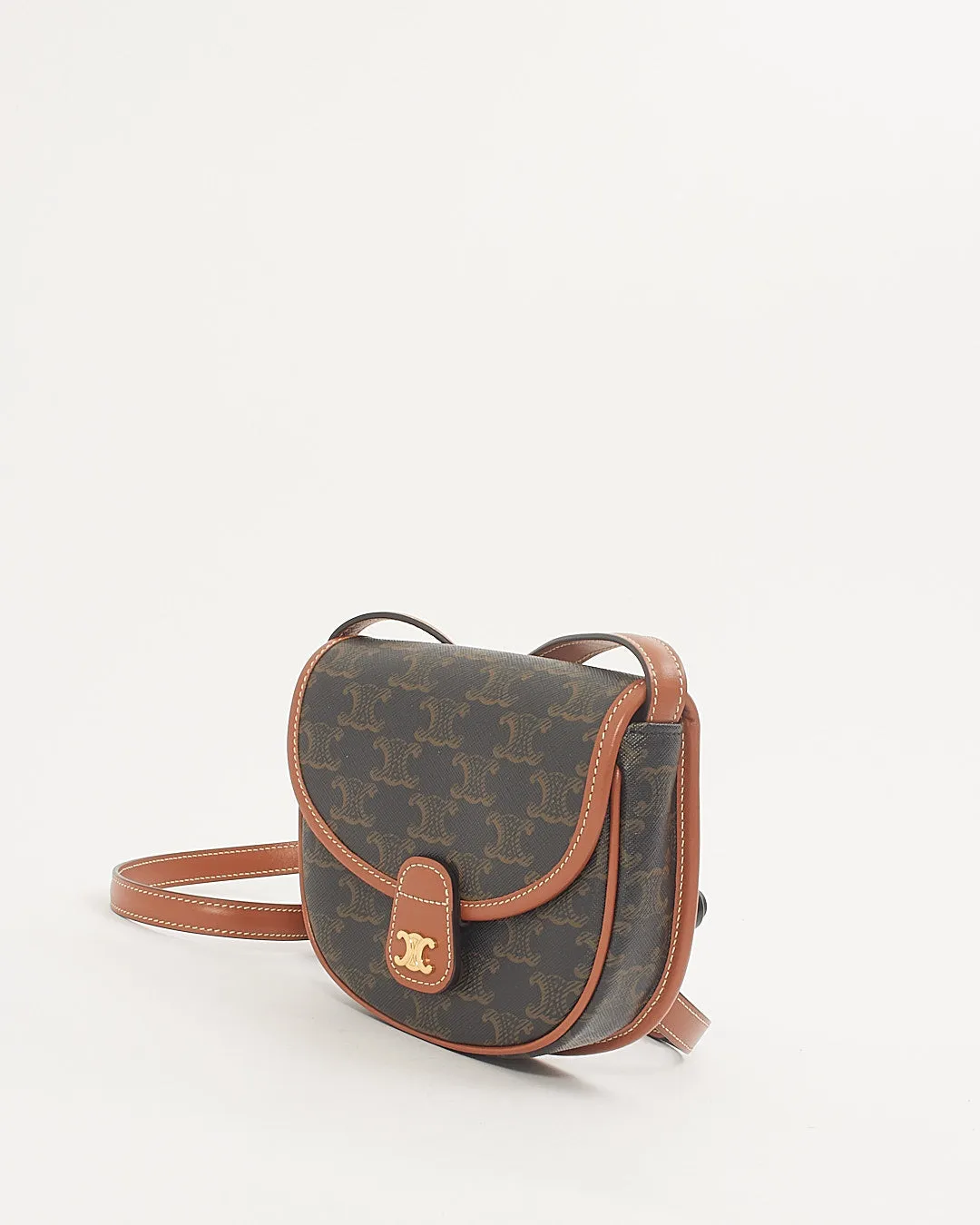 Celine Triomphe Coated Canvas / Tan Leather Trim Mini Besace Crossbody