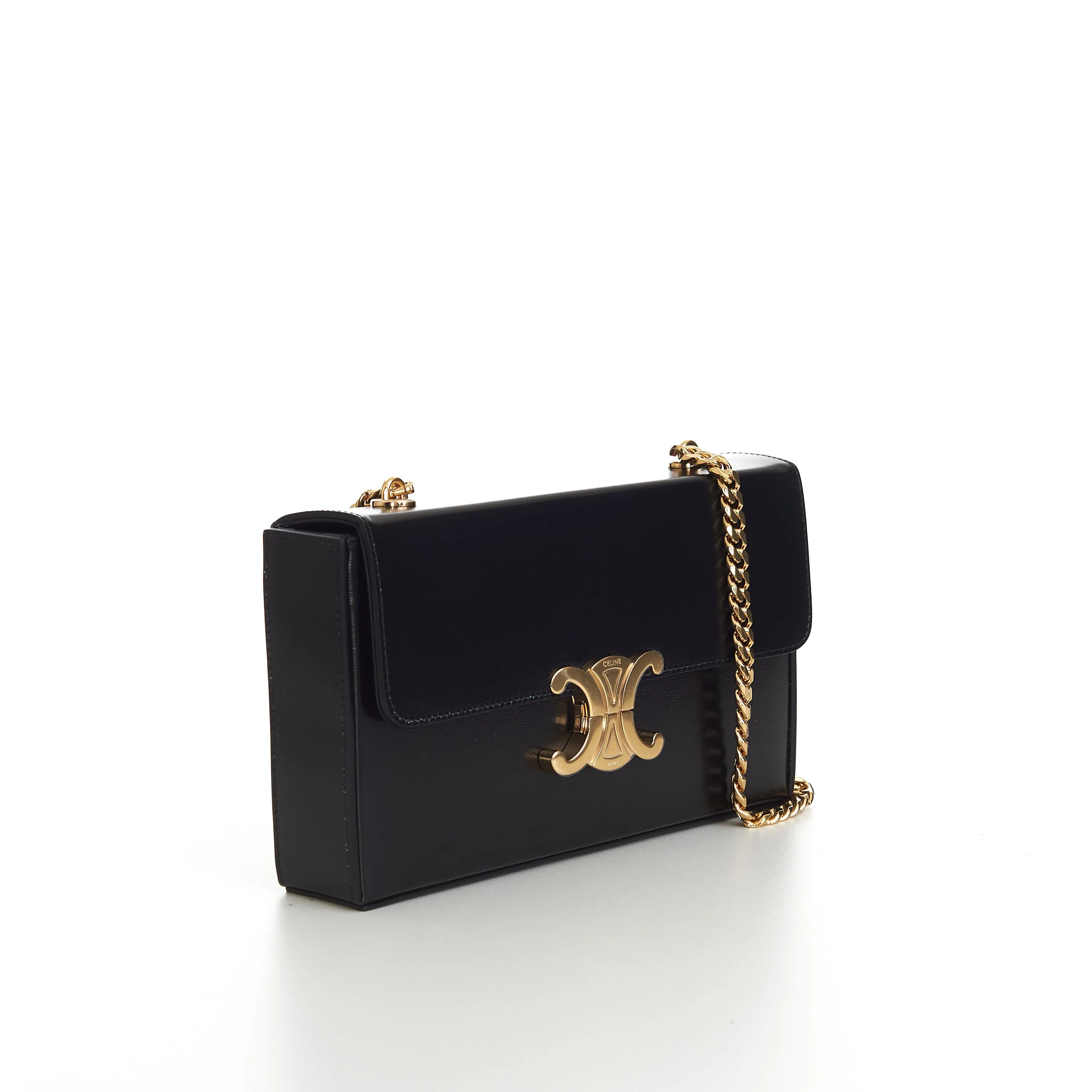 Chain Box Triomphe Bag In Black Shiny Calfskin