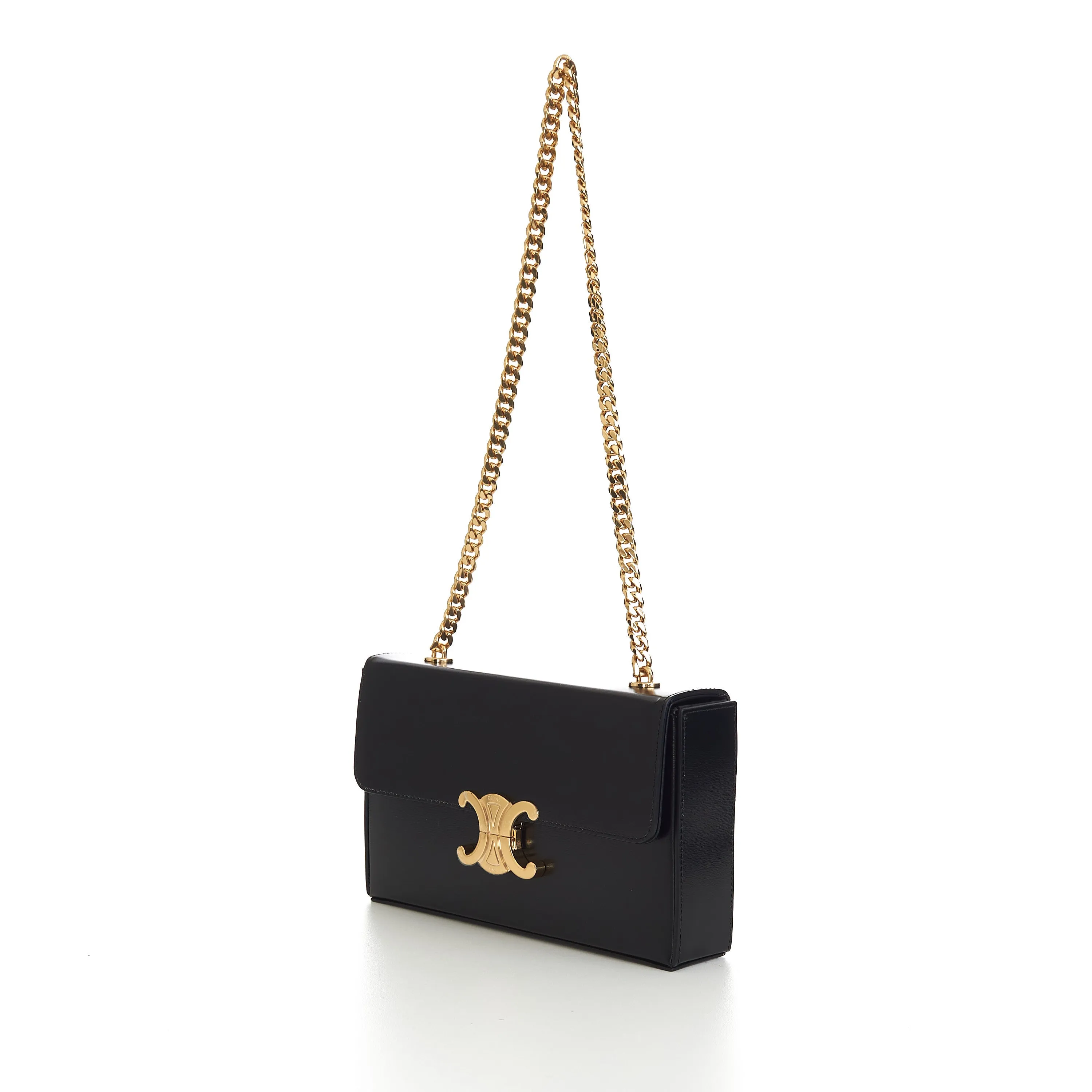 Chain Box Triomphe Bag In Black Shiny Calfskin
