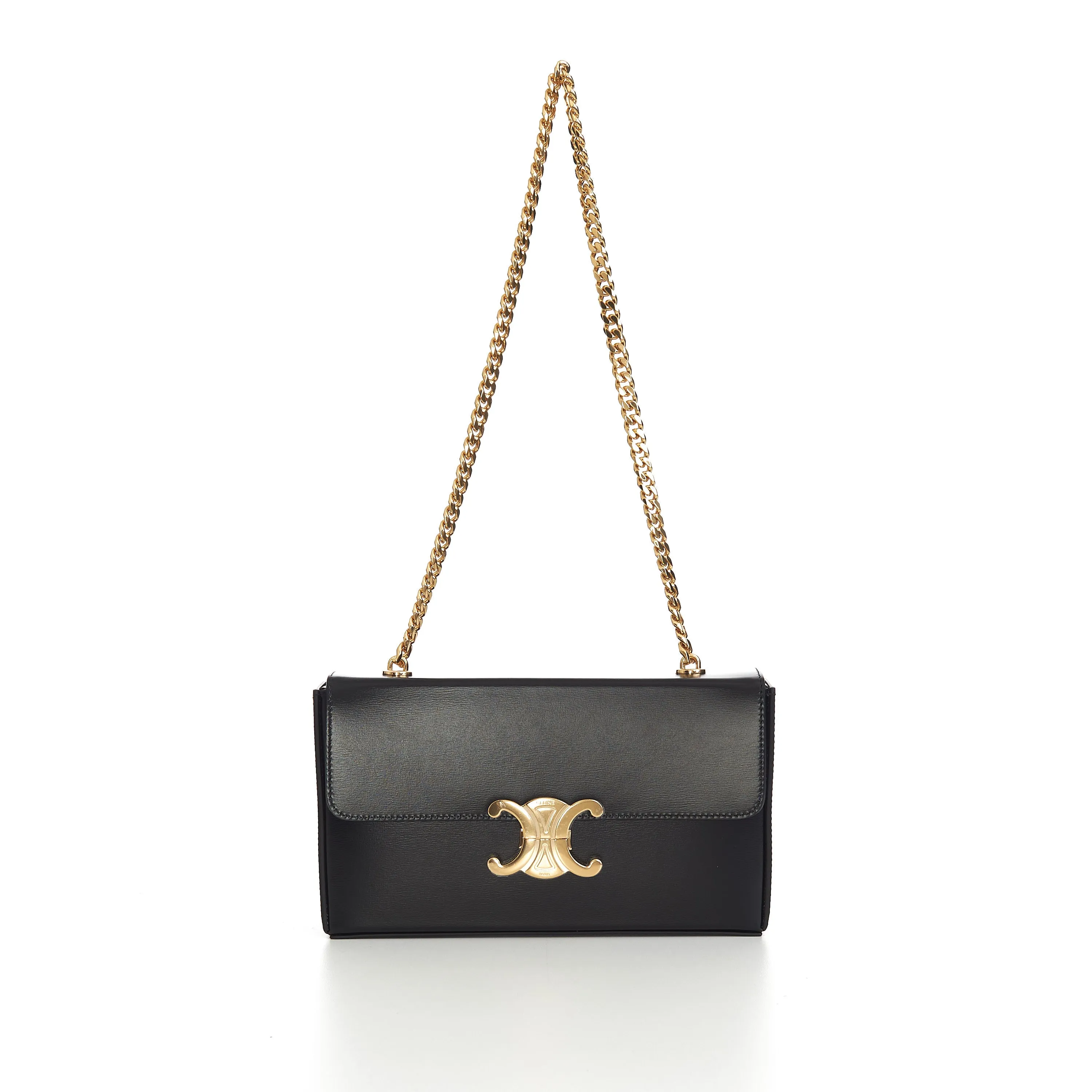 Chain Box Triomphe Bag In Black Shiny Calfskin