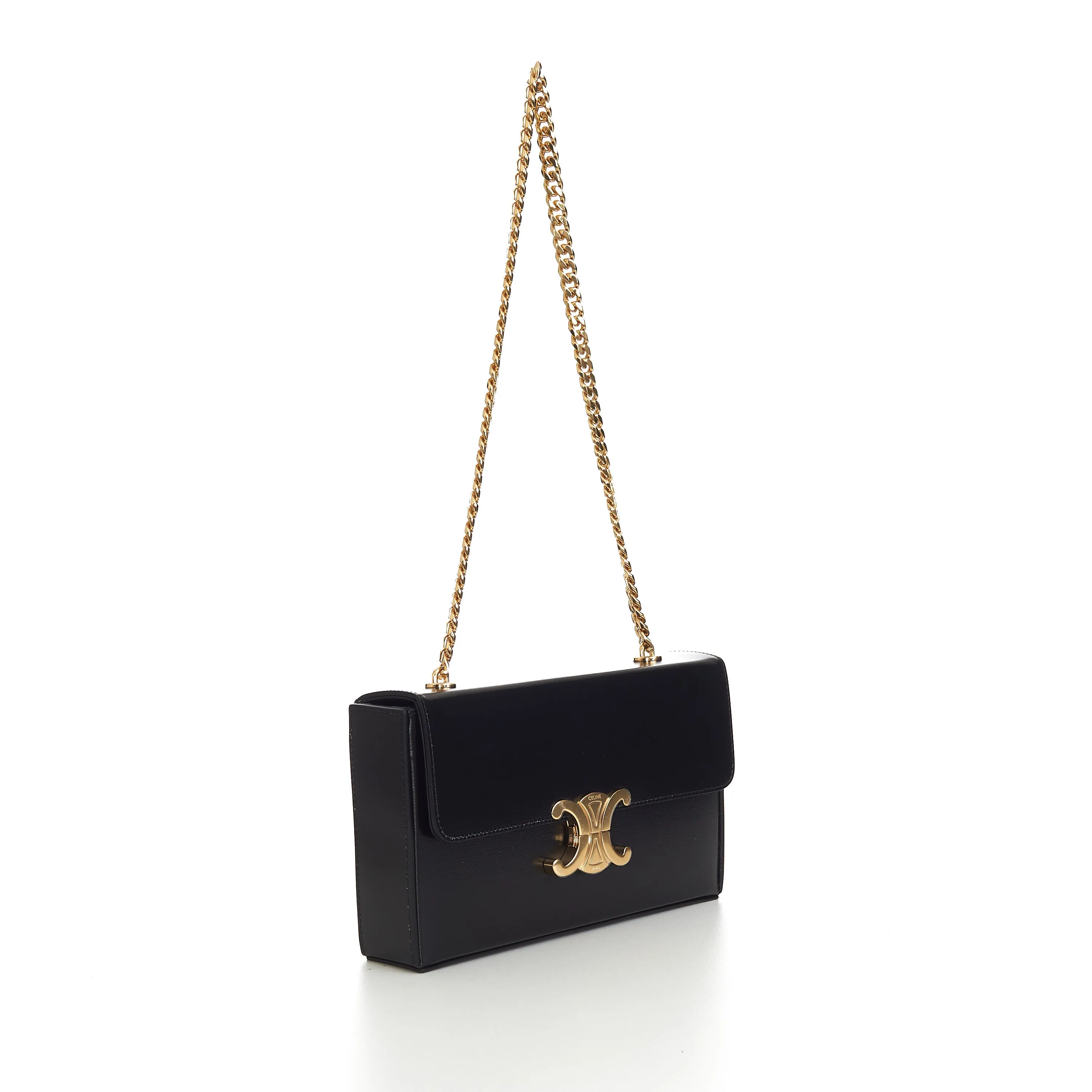 Chain Box Triomphe Bag In Black Shiny Calfskin