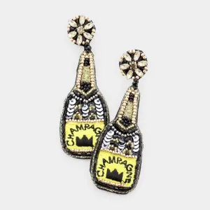 Champagne Black Sequin Crown Seed Bead Earrings