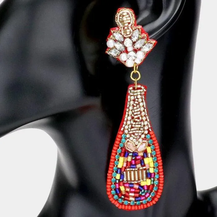 Champagne Bottle Multi Color Seed Bead Earrings