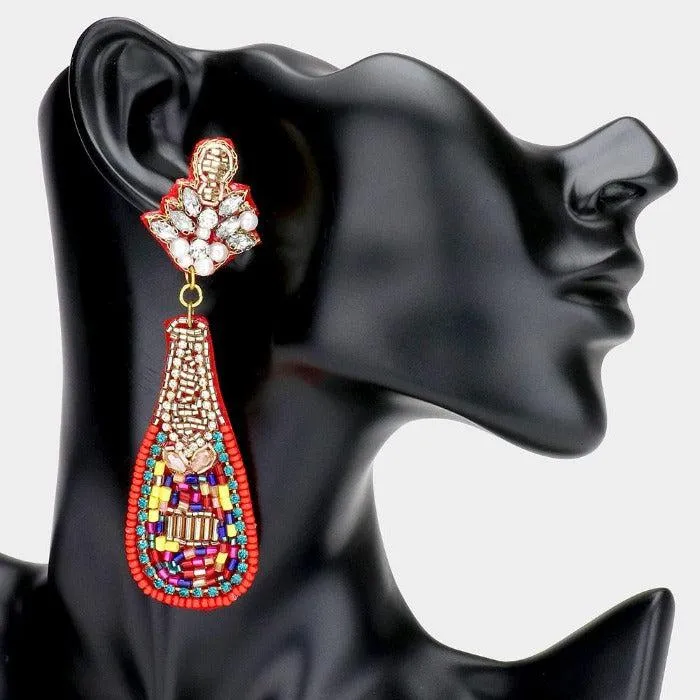 Champagne Bottle Multi Color Seed Bead Earrings