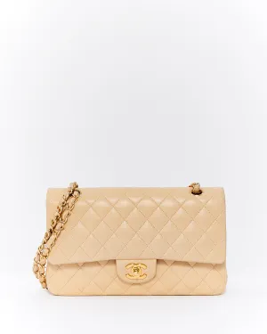 Chanel Beige Lambskin Quilted Medium Double Flap GHW Bag