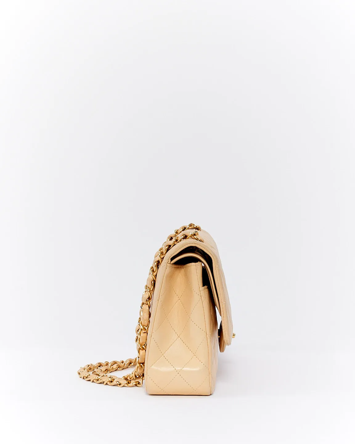 Chanel Beige Lambskin Quilted Medium Double Flap GHW Bag