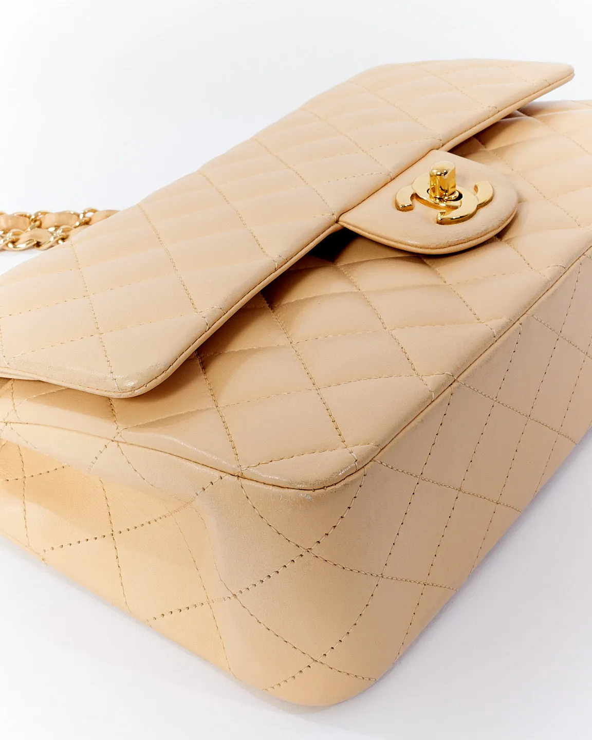 Chanel Beige Lambskin Quilted Medium Double Flap GHW Bag