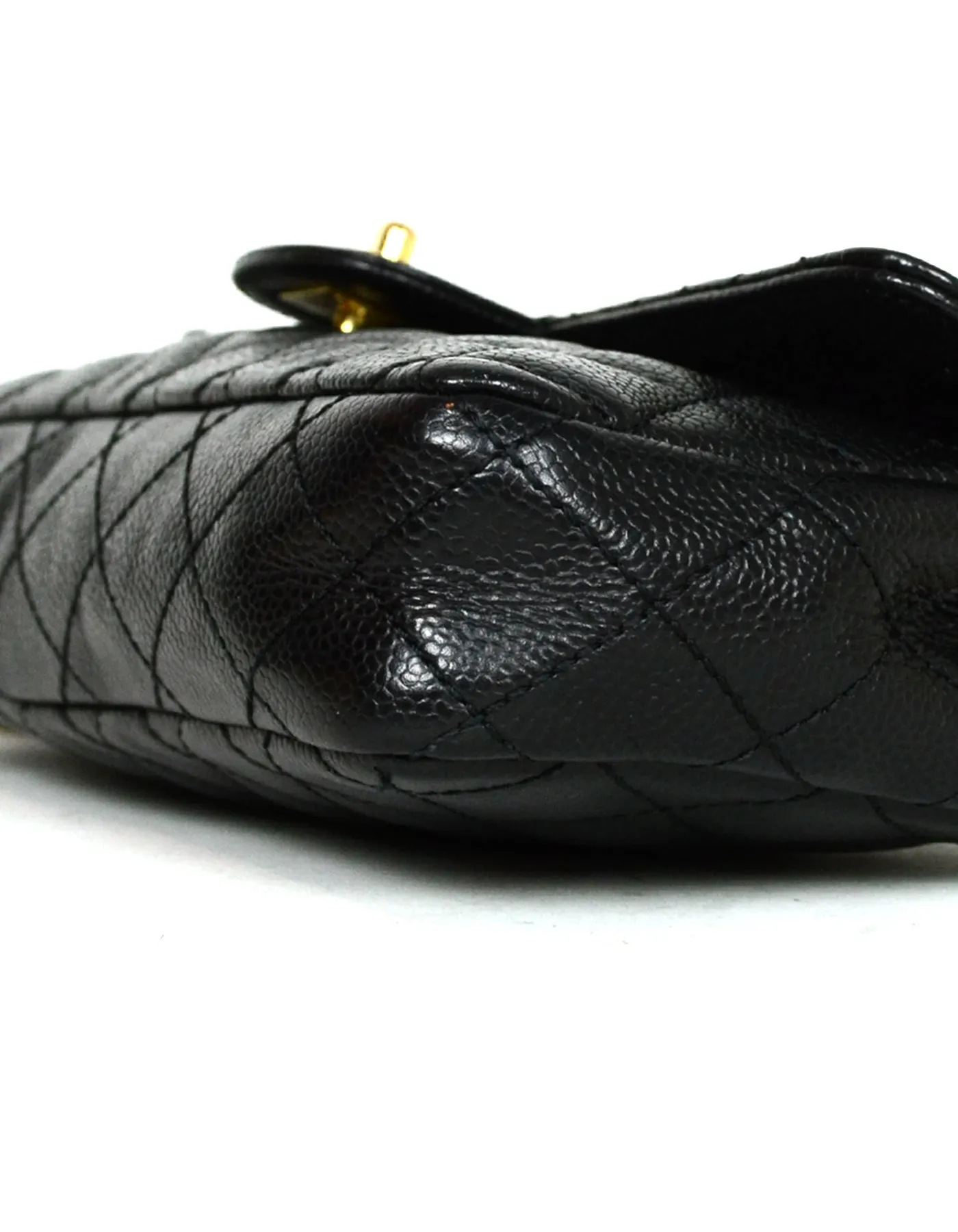 Chanel Black Caviar Quilted East/West Quilted Flap Bag
