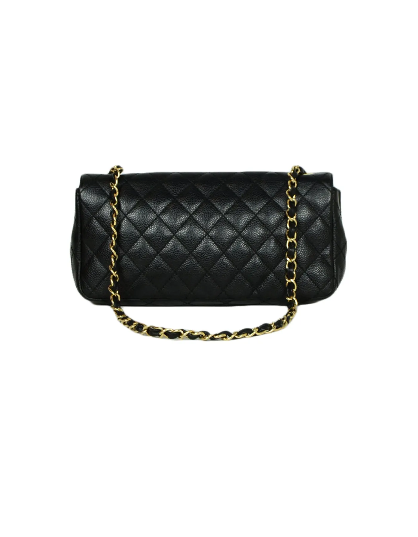 Chanel Black Caviar Quilted East/West Quilted Flap Bag
