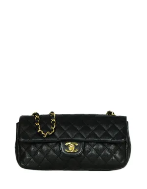 Chanel Black Caviar Quilted East/West Quilted Flap Bag