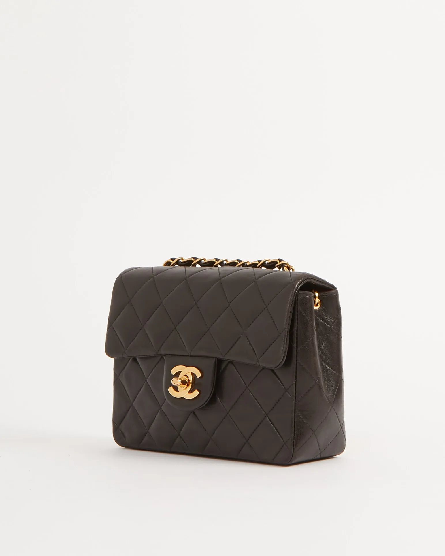 Chanel Black Lambskin Quilted 24K Gold Square Flap Bag