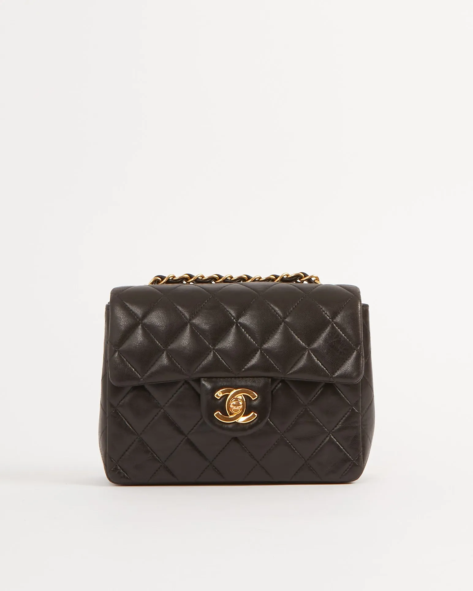 Chanel Black Lambskin Quilted 24K Gold Square Flap Bag