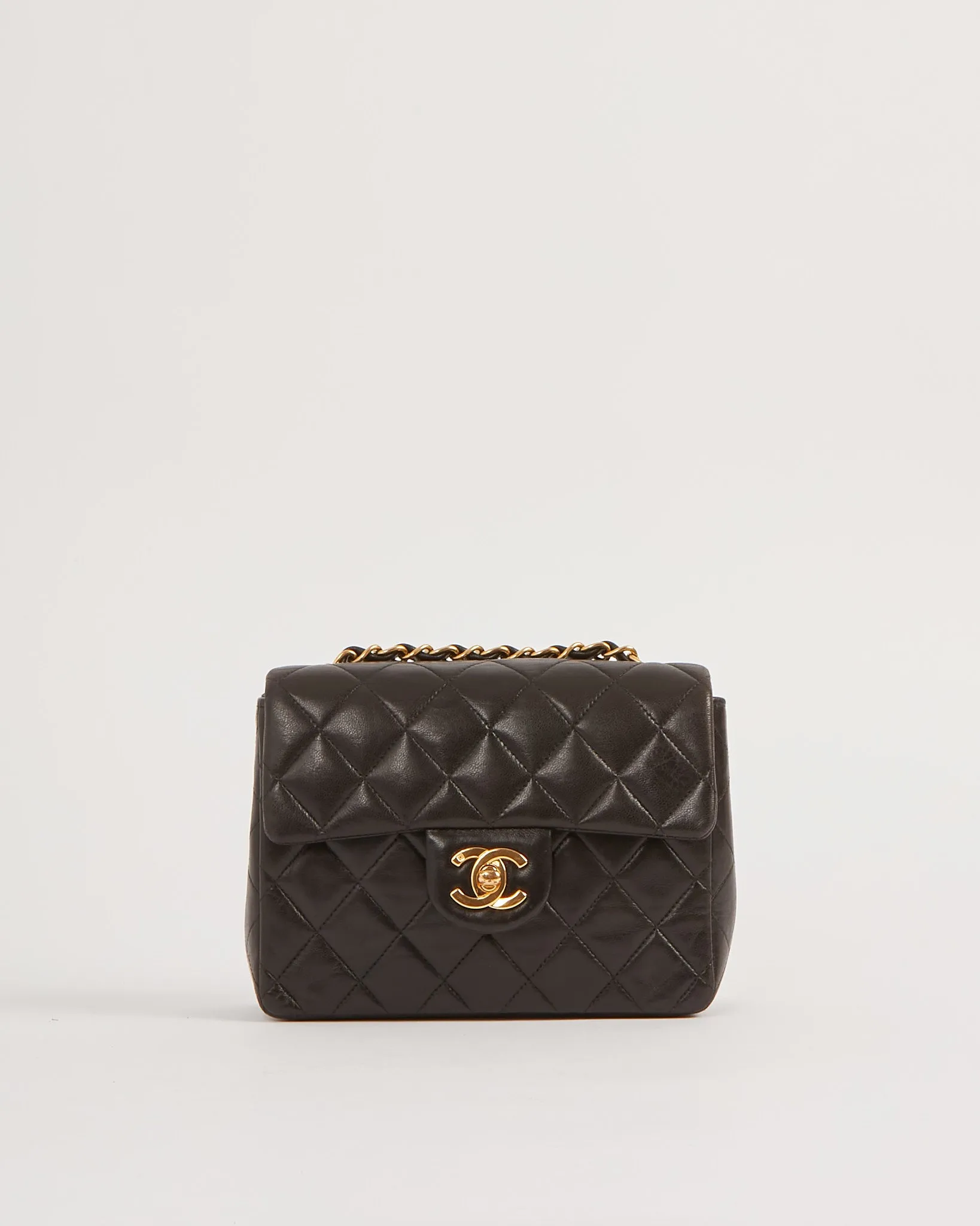Chanel Black Lambskin Quilted 24K Gold Square Flap Bag