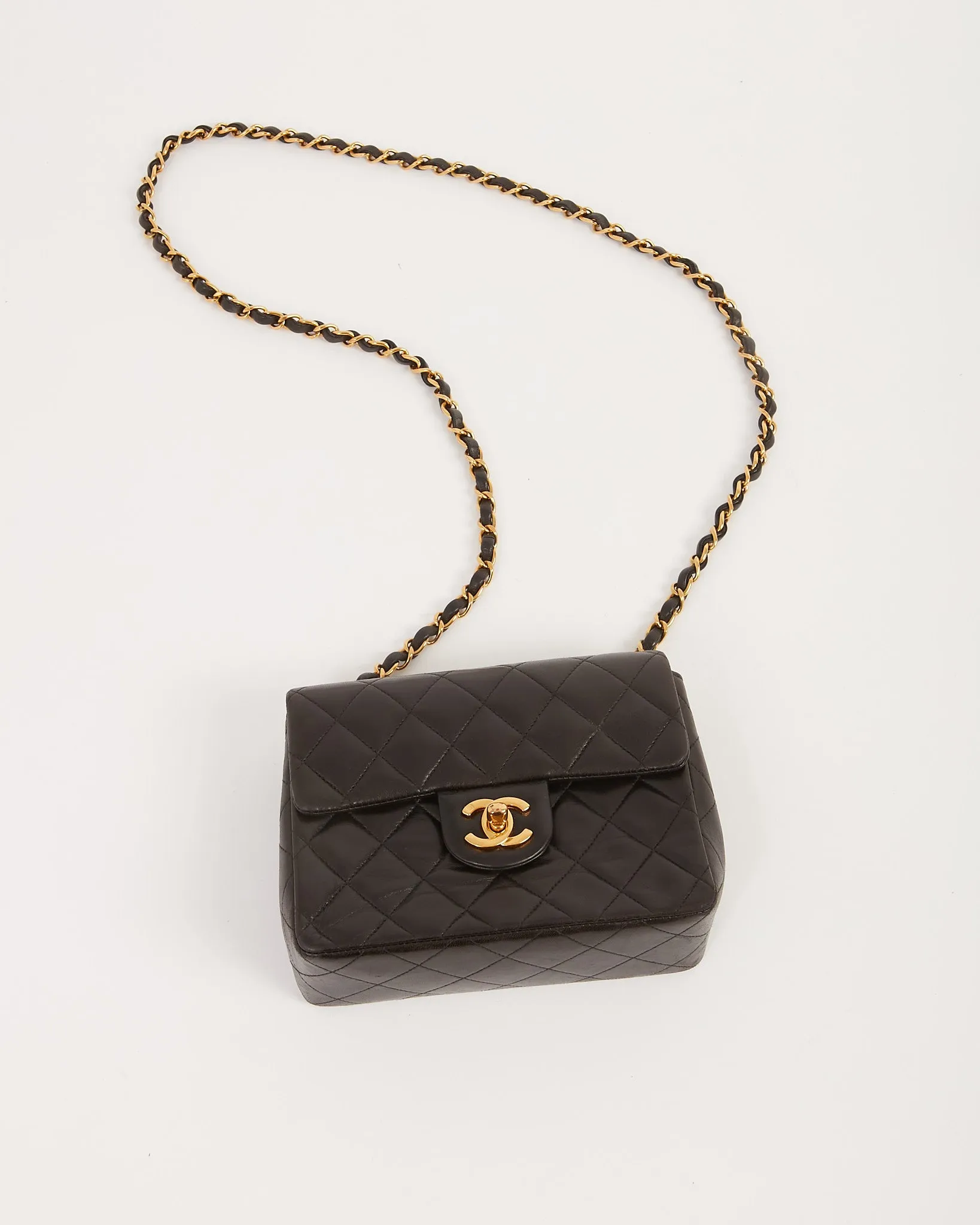 Chanel Black Lambskin Quilted 24K Gold Square Flap Bag