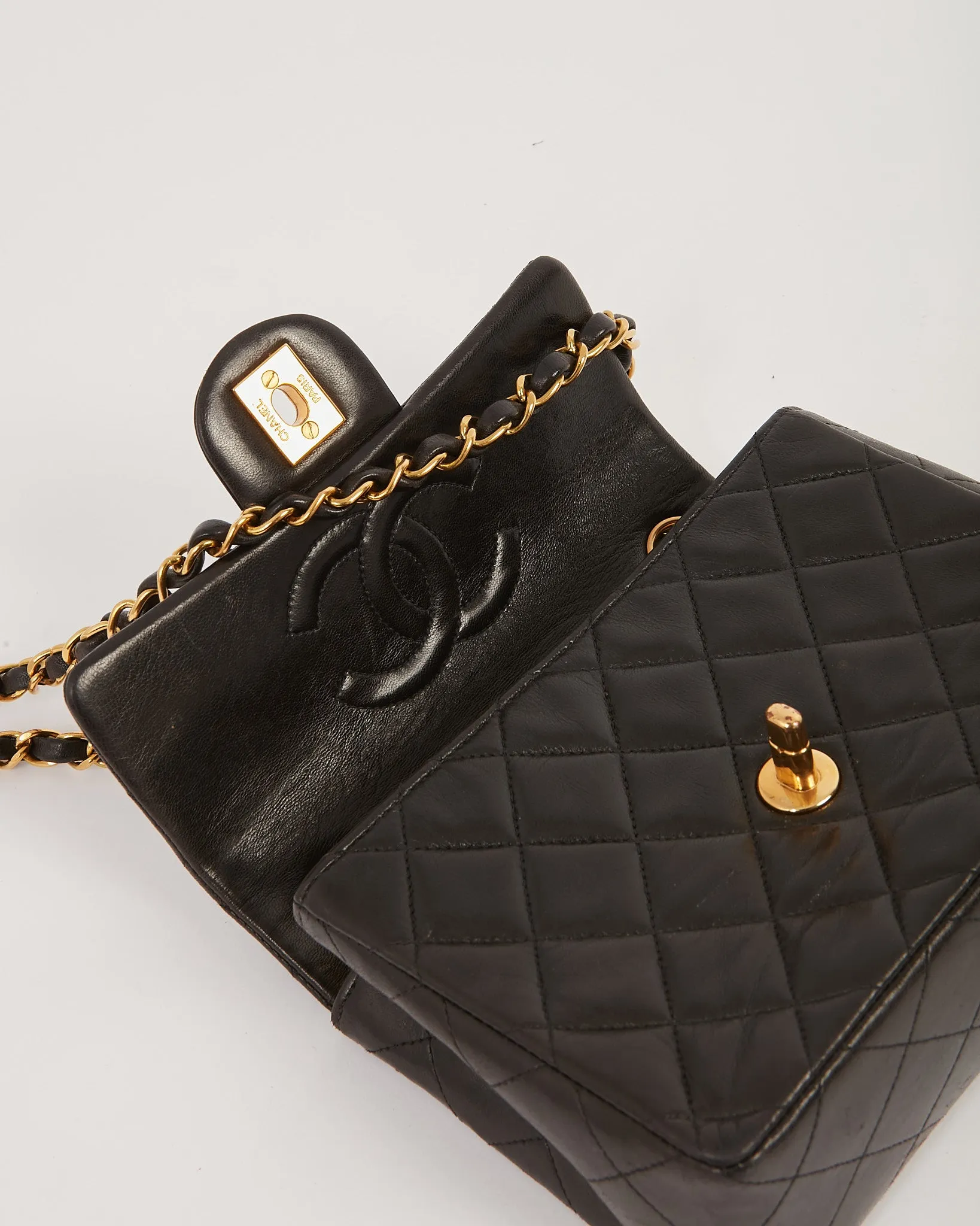 Chanel Black Lambskin Quilted 24K Gold Square Flap Bag