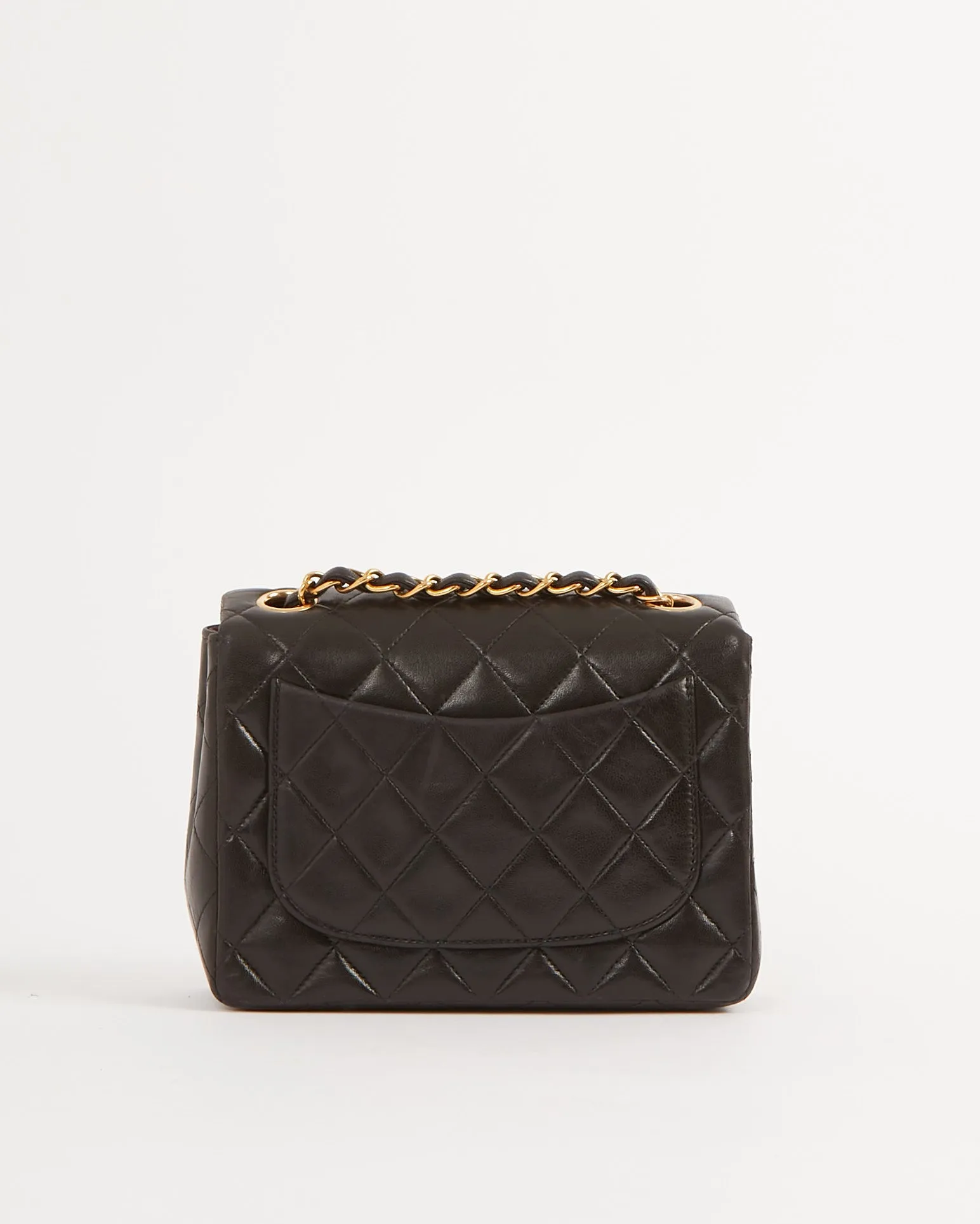 Chanel Black Lambskin Quilted 24K Gold Square Flap Bag