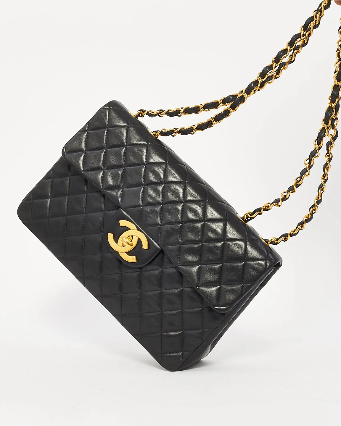 Chanel Black Leather Classic Jumbo XL Maxi Flap Bag with GHW