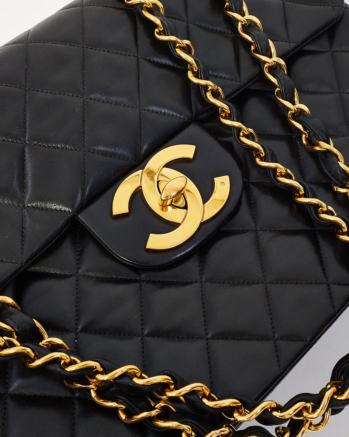 Chanel Black Leather Classic Jumbo XL Maxi Flap Bag with GHW