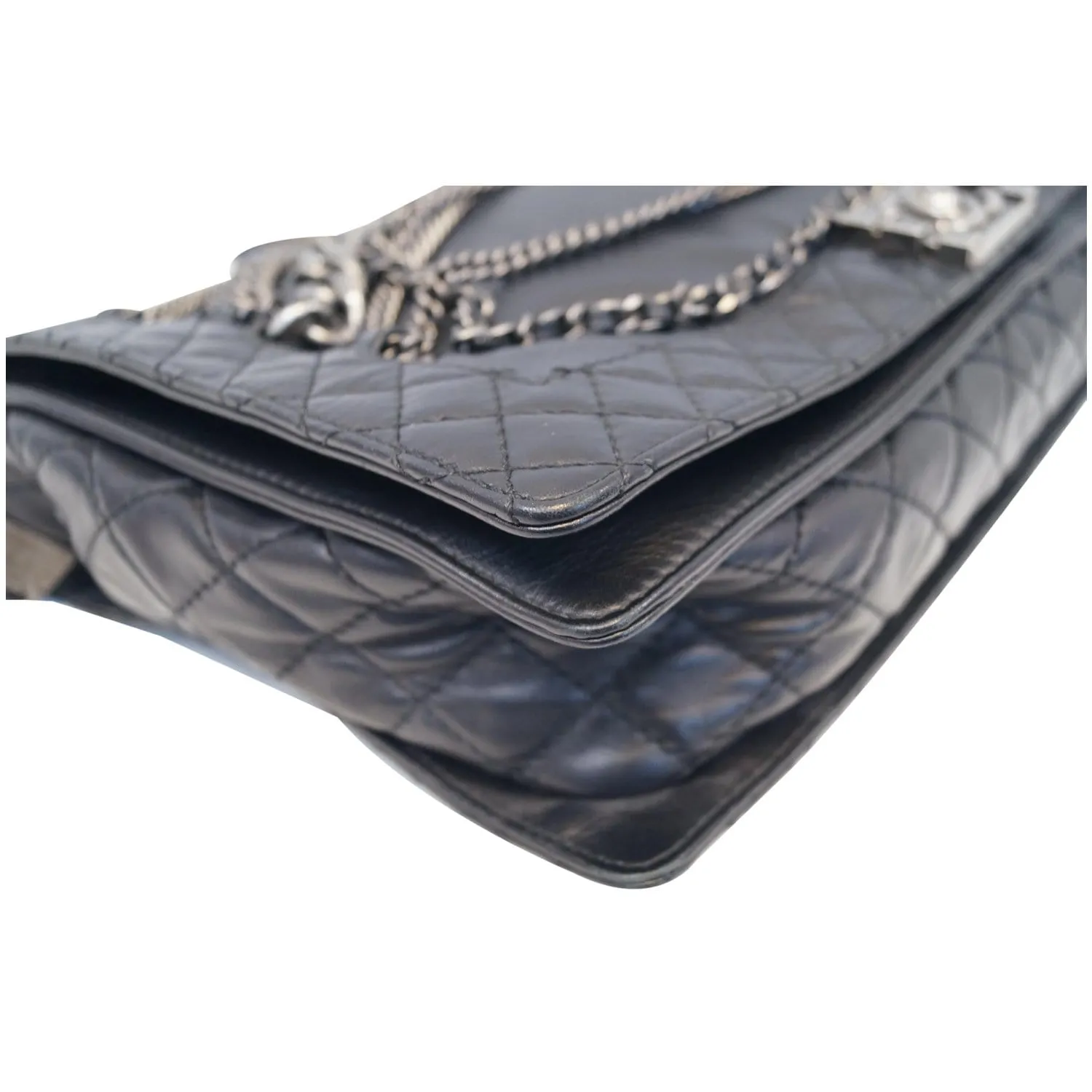 CHANEL Boy Enchained Large Calfskin Leather Flap Shoulder Bag Black
