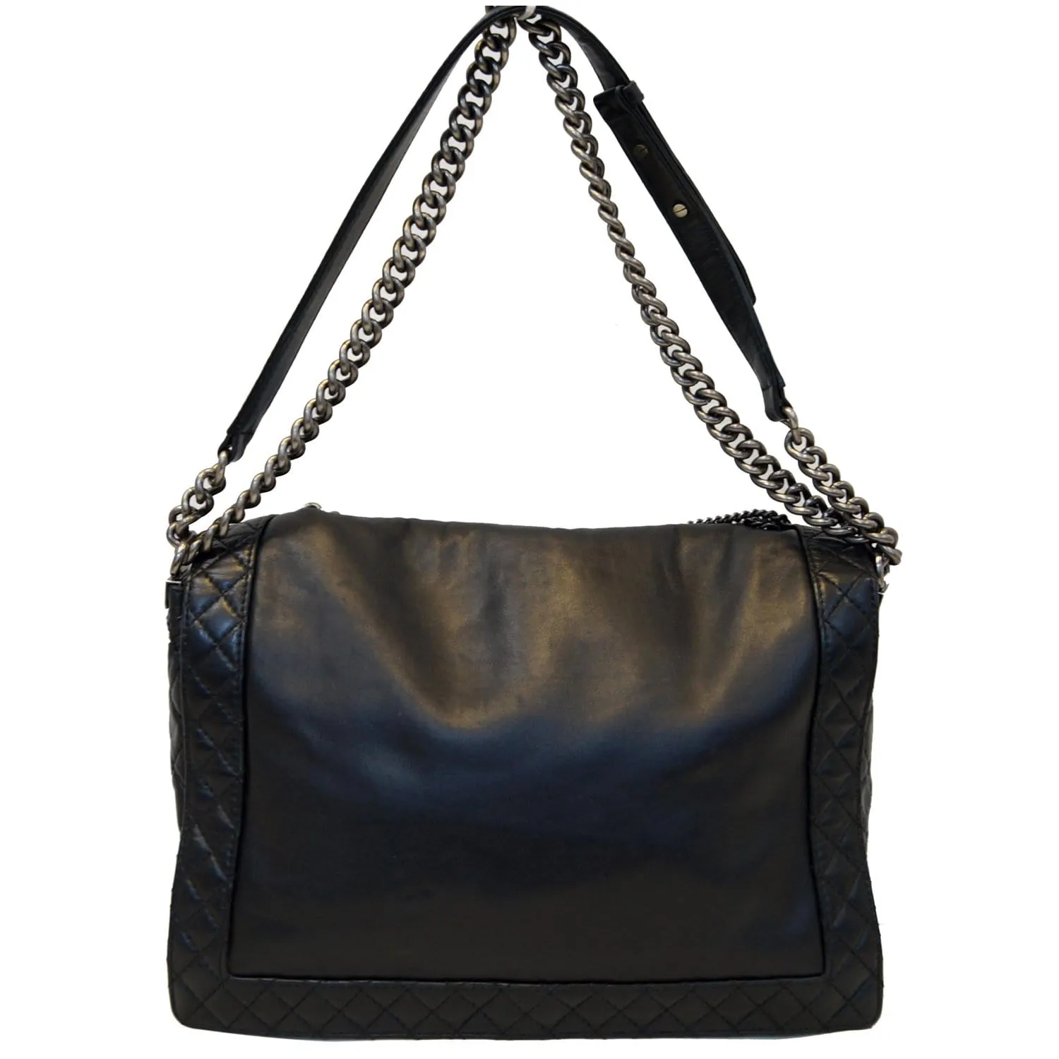 CHANEL Boy Enchained Large Calfskin Leather Flap Shoulder Bag Black