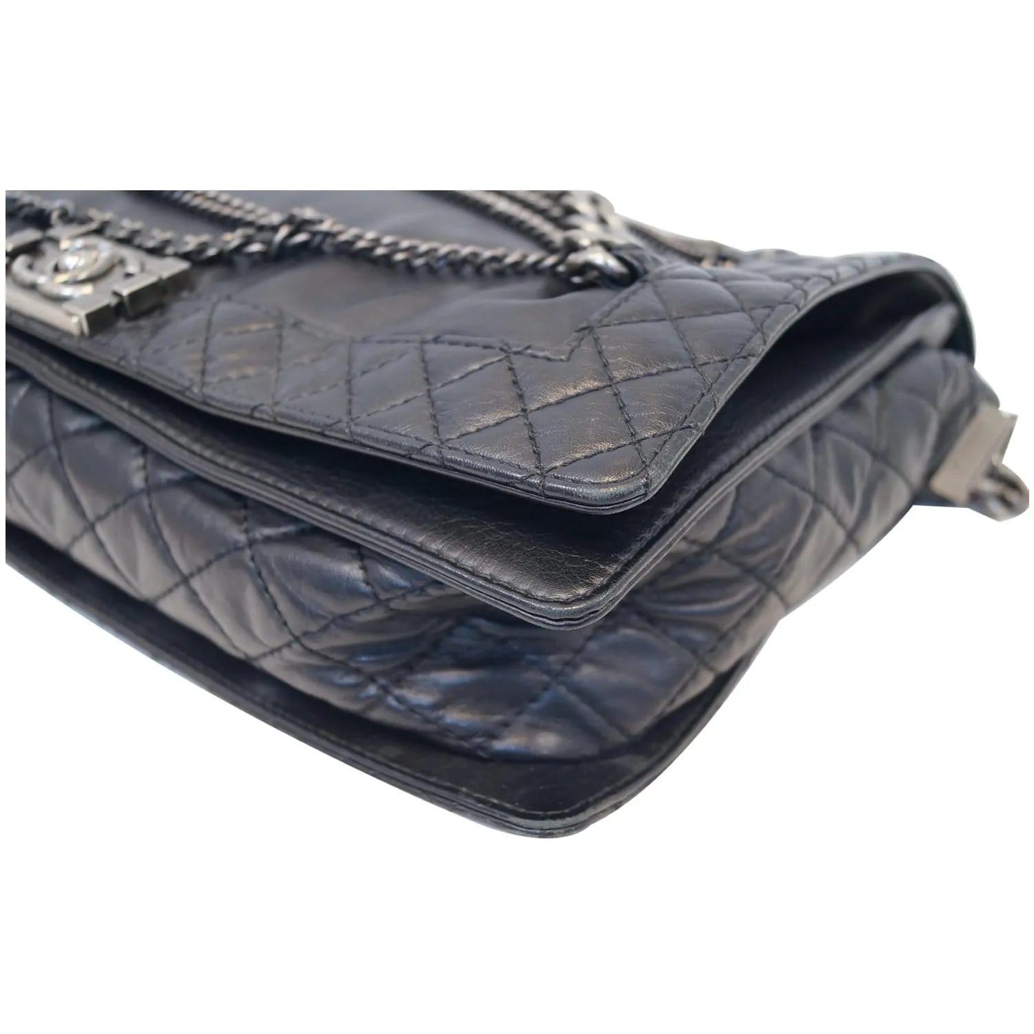 CHANEL Boy Enchained Large Calfskin Leather Flap Shoulder Bag Black