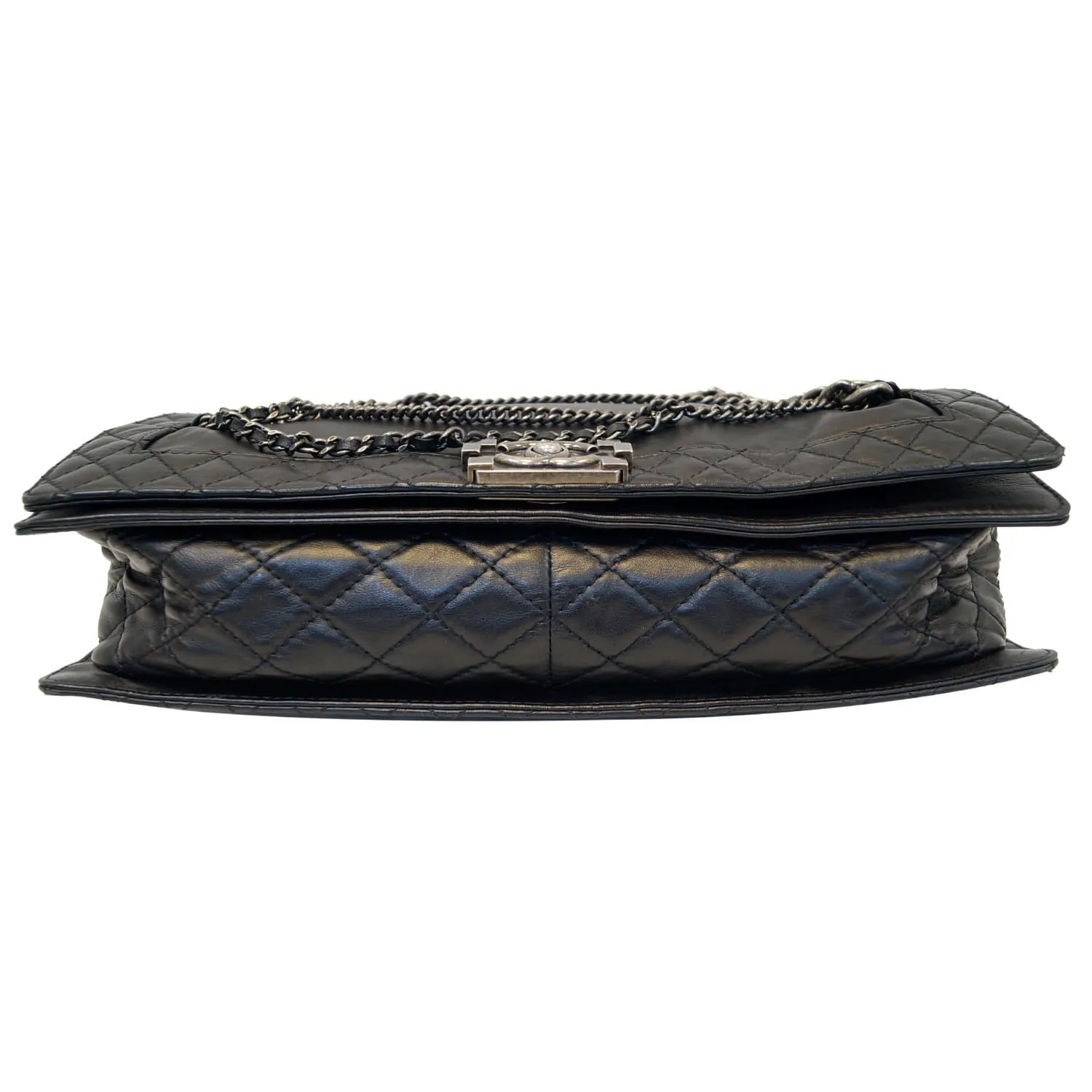 CHANEL Boy Enchained Large Calfskin Leather Flap Shoulder Bag Black