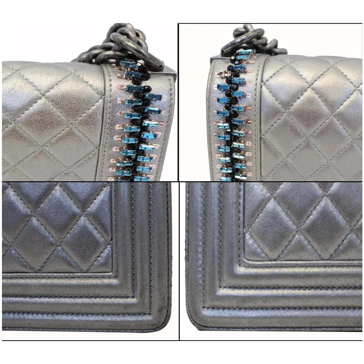 CHANEL Boy Medium Lambskin Leather Embroidered Shoulder Bag Silver - Last Call