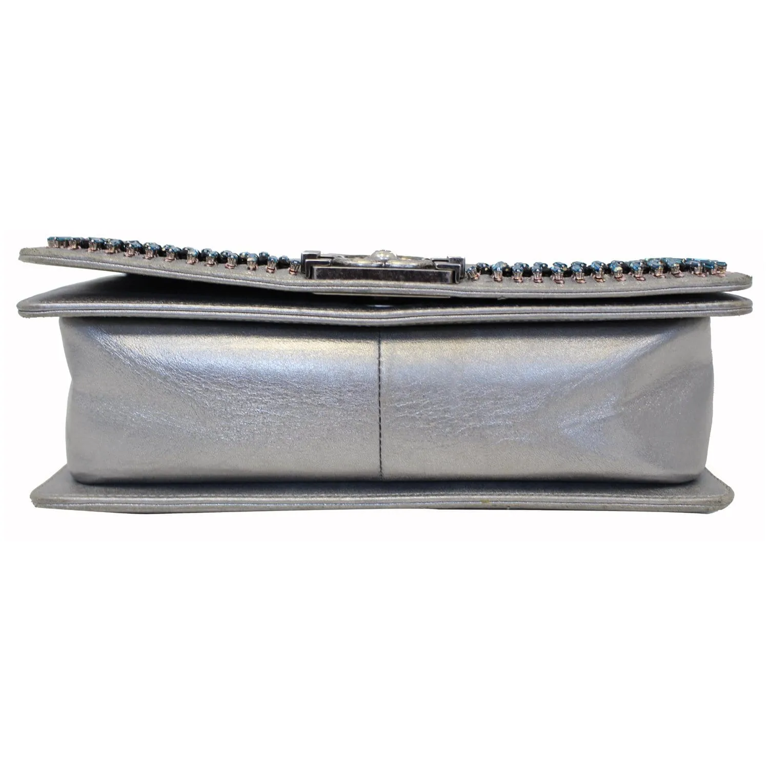 CHANEL Boy Medium Lambskin Leather Embroidered Shoulder Bag Silver - Last Call