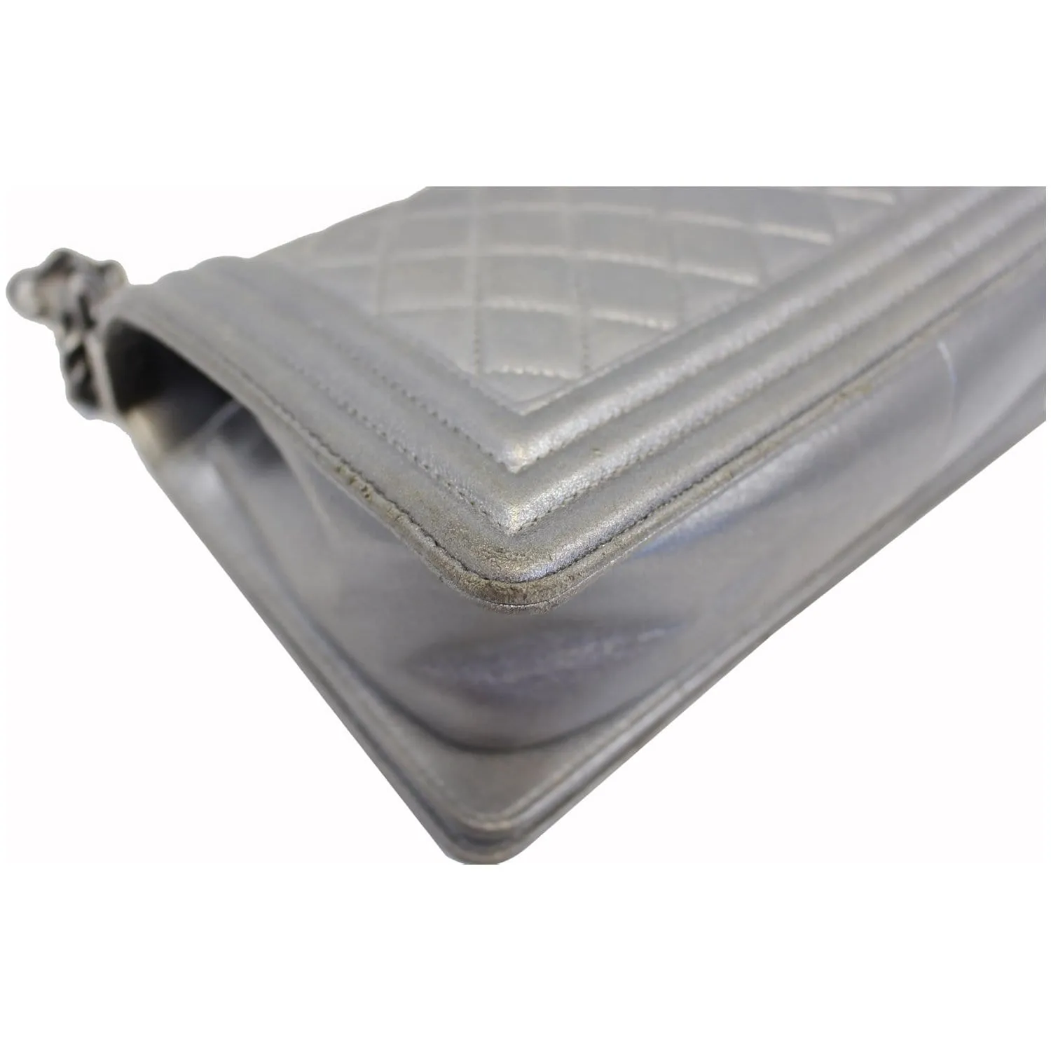 CHANEL Boy Medium Lambskin Leather Embroidered Shoulder Bag Silver - Last Call