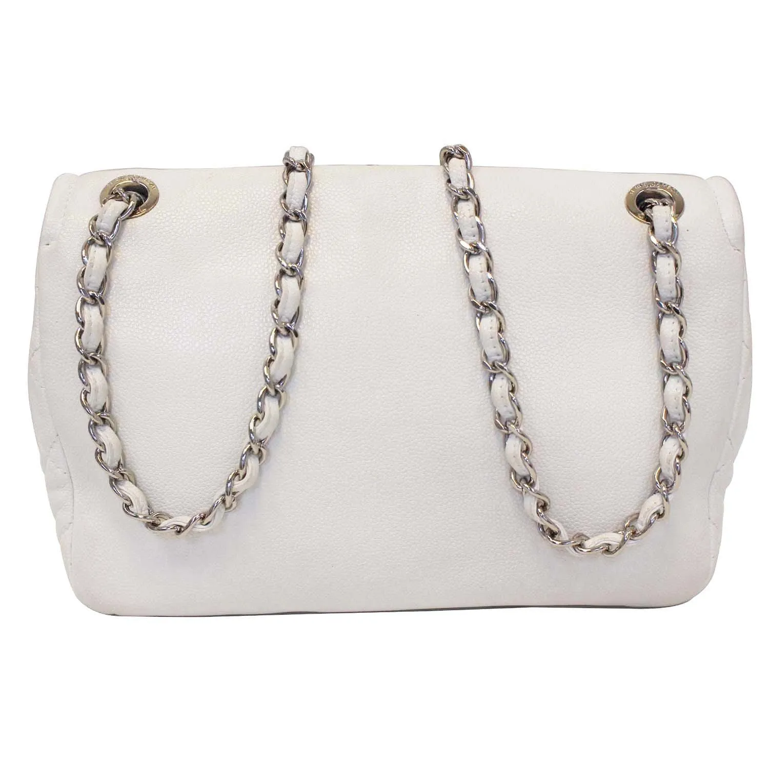 CHANEL Caviar Timeless CC Flap Shoulder Bag White