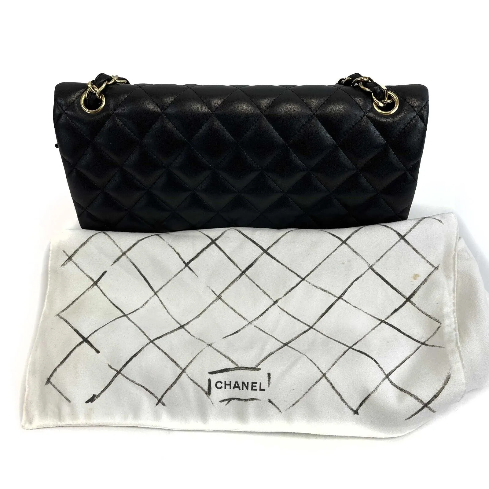 CHANEL - CC Lambskin Leather Quilted Jumbo Double Flap - Black Shoulder Bag