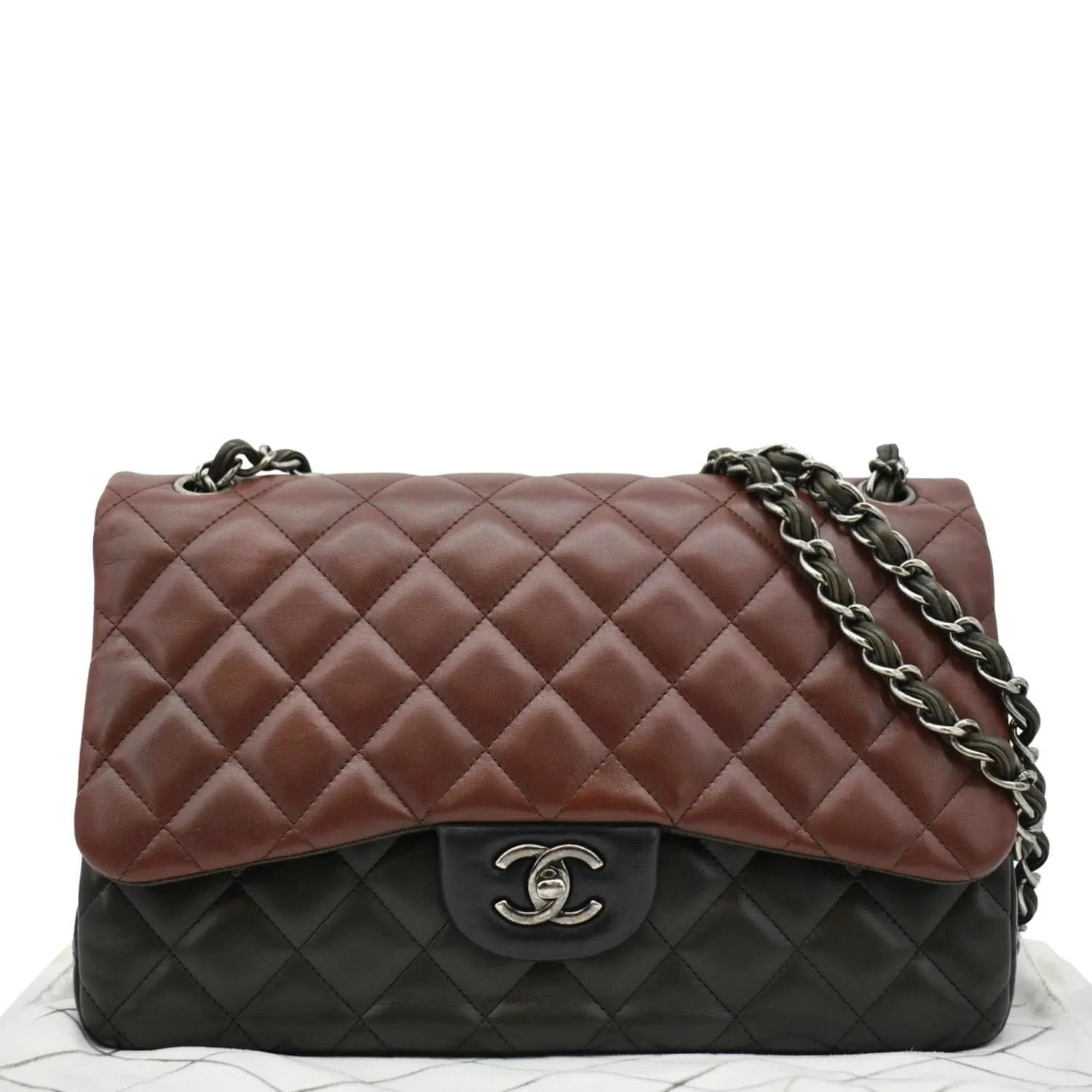 CHANEL Classic Double Flap Medium Quilted Leather Crossbody Tricolor