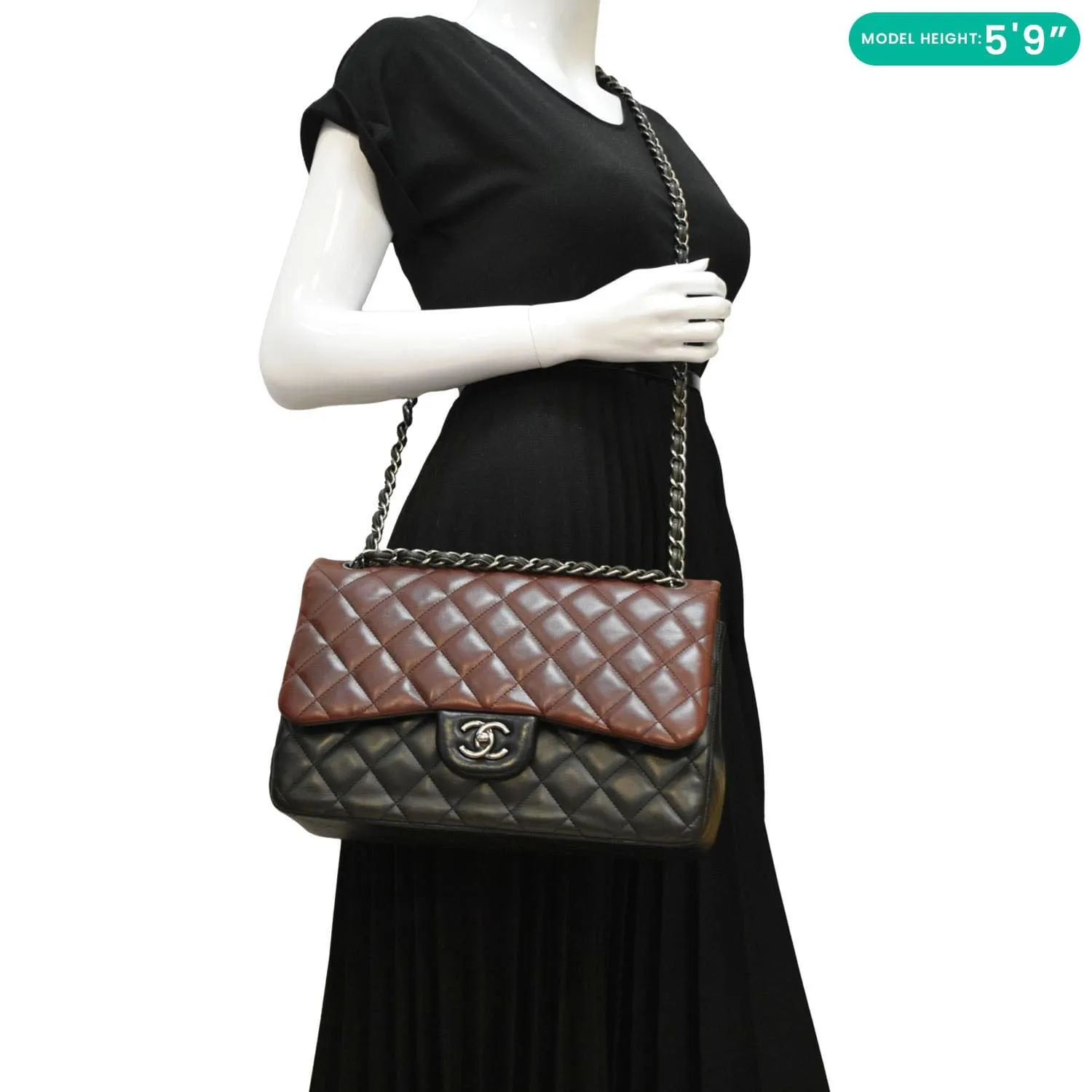 CHANEL Classic Double Flap Medium Quilted Leather Crossbody Tricolor
