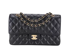 CHANEL CLASSIC FLAP (A047xxxx) MEDIUM BLACK CAVIAR GOLD HARDWARE, WITH DUST COVER & BOX