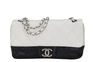 CHANEL CLASSIC FLAP BICOLOR (1267xxxx) MEDIUM BLACK & WHITE LAMBSKIN SILVER HARDWARE, NO CARD & DUST COVER