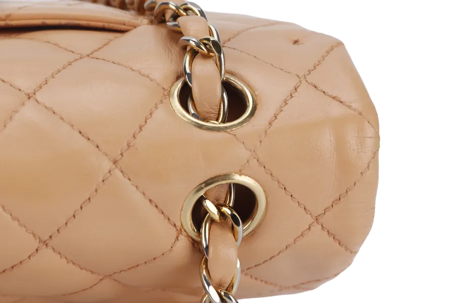 CHANEL CLASSIC FLAP SMALL (9589xxxx) PEACH COLOR LAMBSKIN GOLD HARDWARE