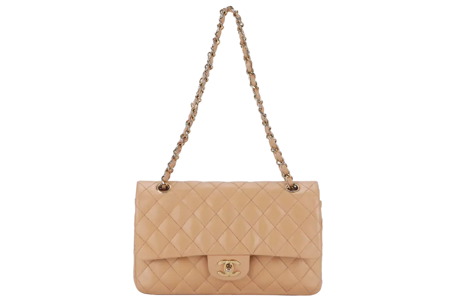 CHANEL CLASSIC FLAP SMALL (9589xxxx) PEACH COLOR LAMBSKIN GOLD HARDWARE