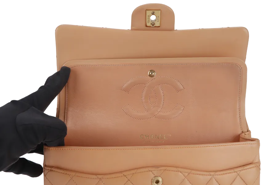 CHANEL CLASSIC FLAP SMALL (9589xxxx) PEACH COLOR LAMBSKIN GOLD HARDWARE