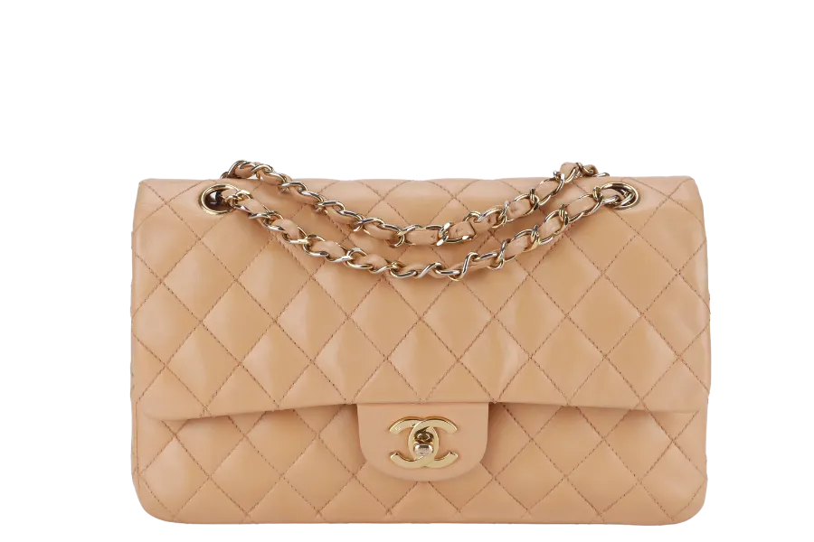 CHANEL CLASSIC FLAP SMALL (9589xxxx) PEACH COLOR LAMBSKIN GOLD HARDWARE