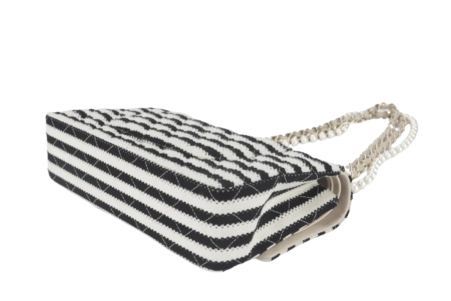 CHANEL COCO SAILOR STRIPE (1919xxxx) BLACK & WHITE JERSEY GOLD HARDWARE WITH CARD