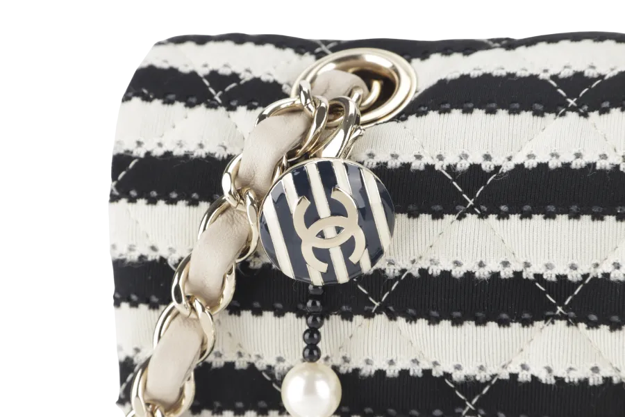 CHANEL COCO SAILOR STRIPE (1919xxxx) BLACK & WHITE JERSEY GOLD HARDWARE WITH CARD