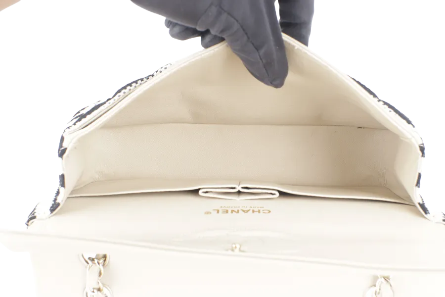 CHANEL COCO SAILOR STRIPE (1919xxxx) BLACK & WHITE JERSEY GOLD HARDWARE WITH CARD