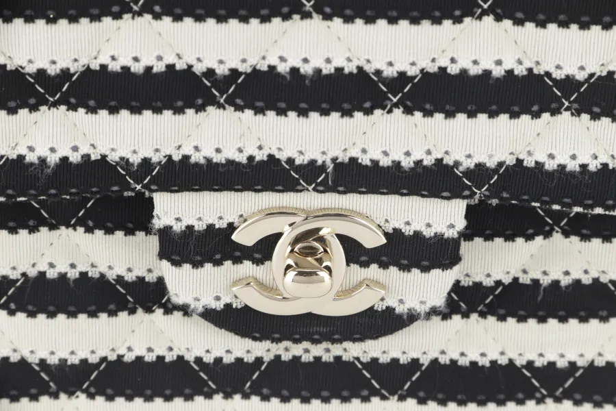 CHANEL COCO SAILOR STRIPE (1919xxxx) BLACK & WHITE JERSEY GOLD HARDWARE WITH CARD