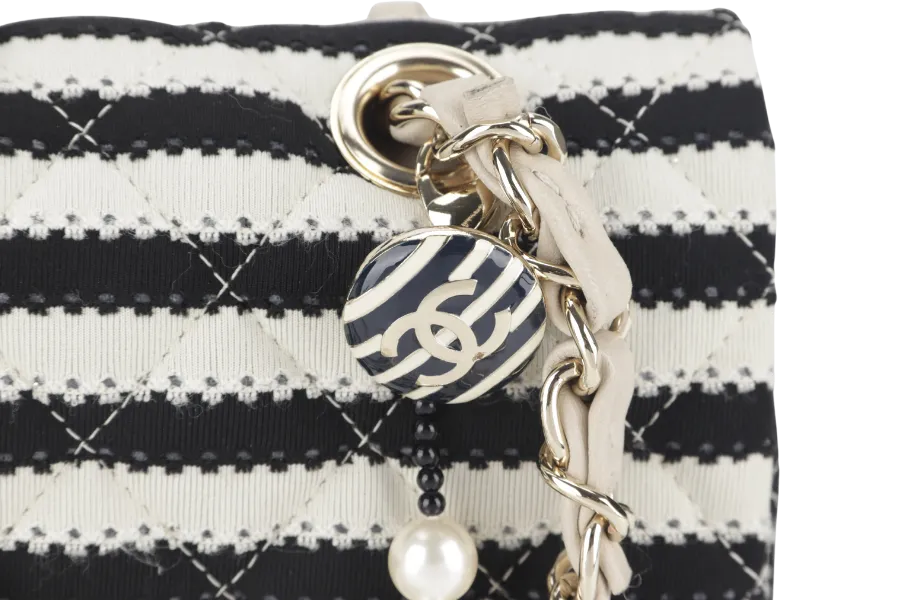 CHANEL COCO SAILOR STRIPE (1919xxxx) BLACK & WHITE JERSEY GOLD HARDWARE WITH CARD
