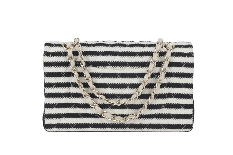 CHANEL COCO SAILOR STRIPE (1919xxxx) BLACK & WHITE JERSEY GOLD HARDWARE WITH CARD