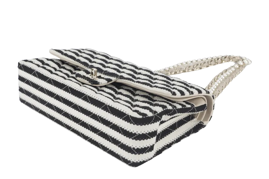 CHANEL COCO SAILOR STRIPE (1919xxxx) BLACK & WHITE JERSEY GOLD HARDWARE WITH CARD