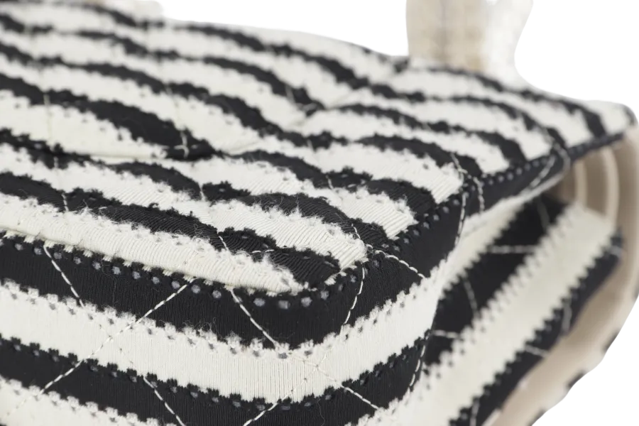 CHANEL COCO SAILOR STRIPE (1919xxxx) BLACK & WHITE JERSEY GOLD HARDWARE WITH CARD