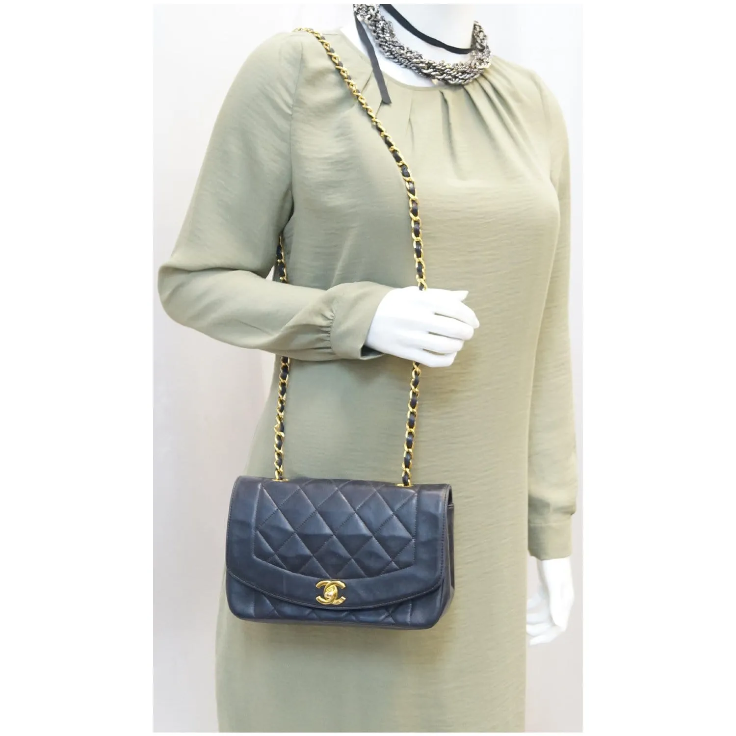 CHANEL Diana Flap Bag Quilted Lambskin Shoulder Bag Black