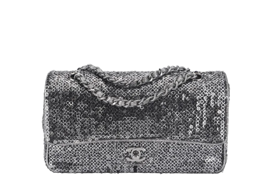 CHANEL FLAP (1164xxxx) SILVER SEQUINS SILVER HARDWARE WITH DUST COVER